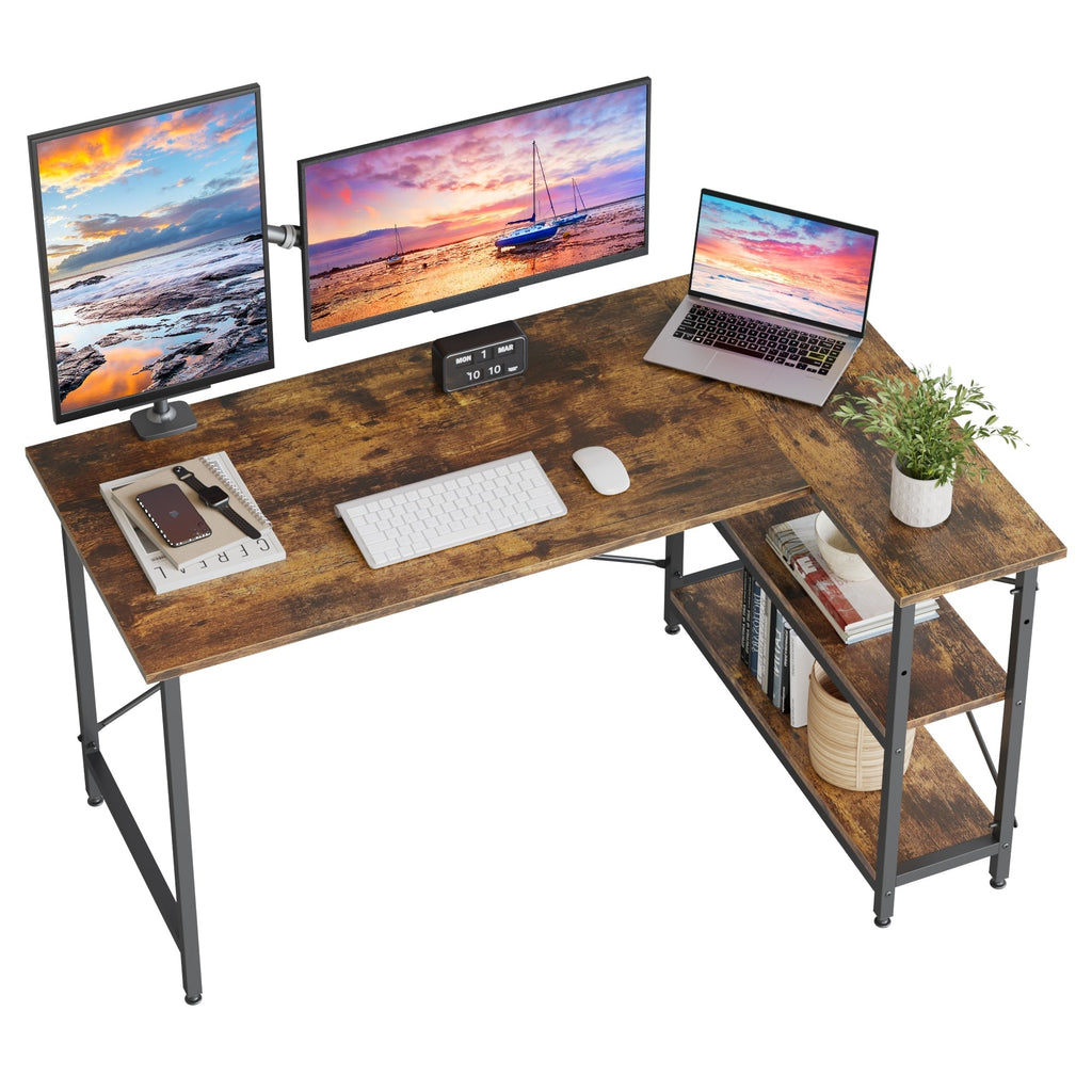 Petit bureau en L avec étagères de rangement Bureau d'ordinateur d'angle