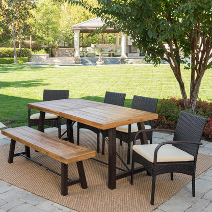 Ensemble de salle à manger d'extérieur Betsys en bois 6 pièces par Christopher Knight Home