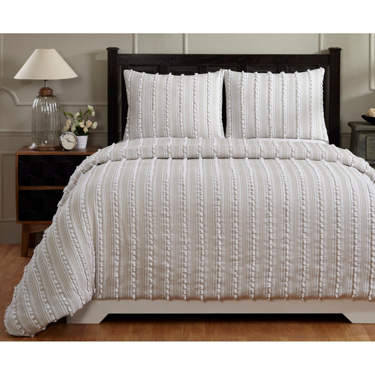 Parure de lit Angelique Better Trends 100 % coton touffeté doux en peluche chenille élégantes rayures lavable en machine et sèche-linge