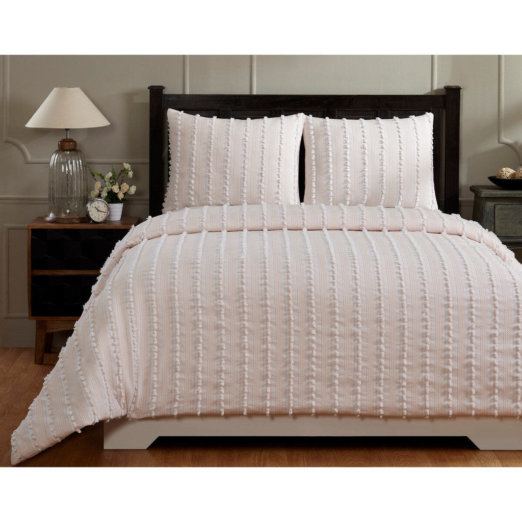 Parure de lit Angelique Better Trends 100 % coton touffeté doux en peluche chenille élégantes rayures lavable en machine et sèche-linge