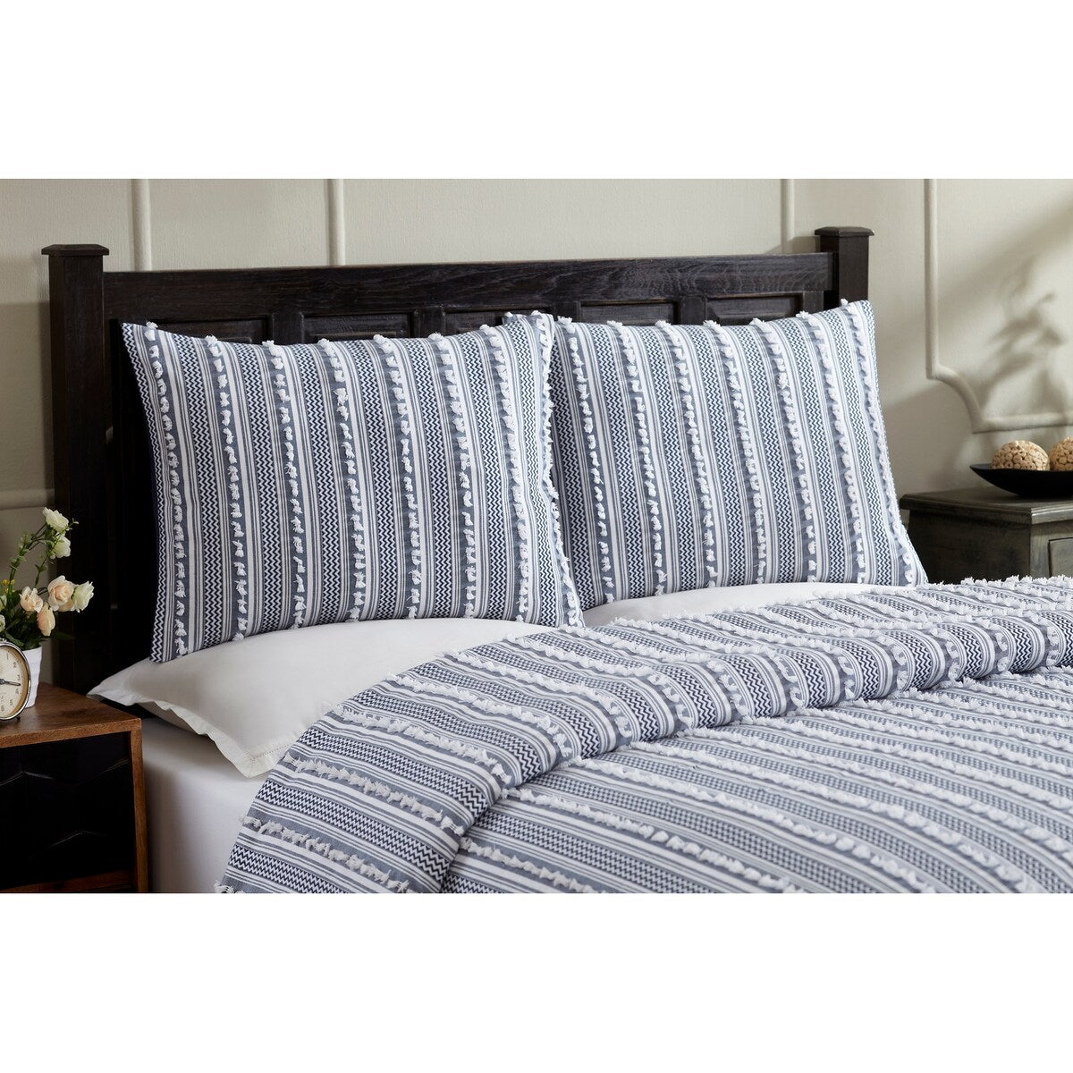 Parure de lit Angelique Better Trends 100 % coton touffeté doux en peluche chenille élégantes rayures lavable en machine et sèche-linge