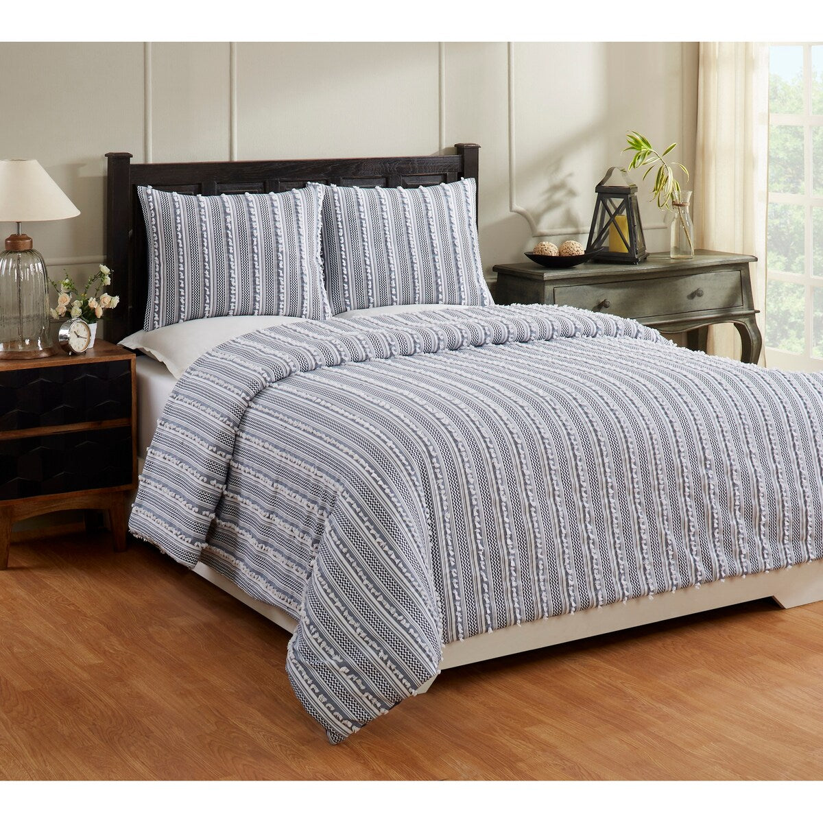 Parure de lit Angelique Better Trends 100 % coton touffeté doux en peluche chenille élégantes rayures lavable en machine et sèche-linge