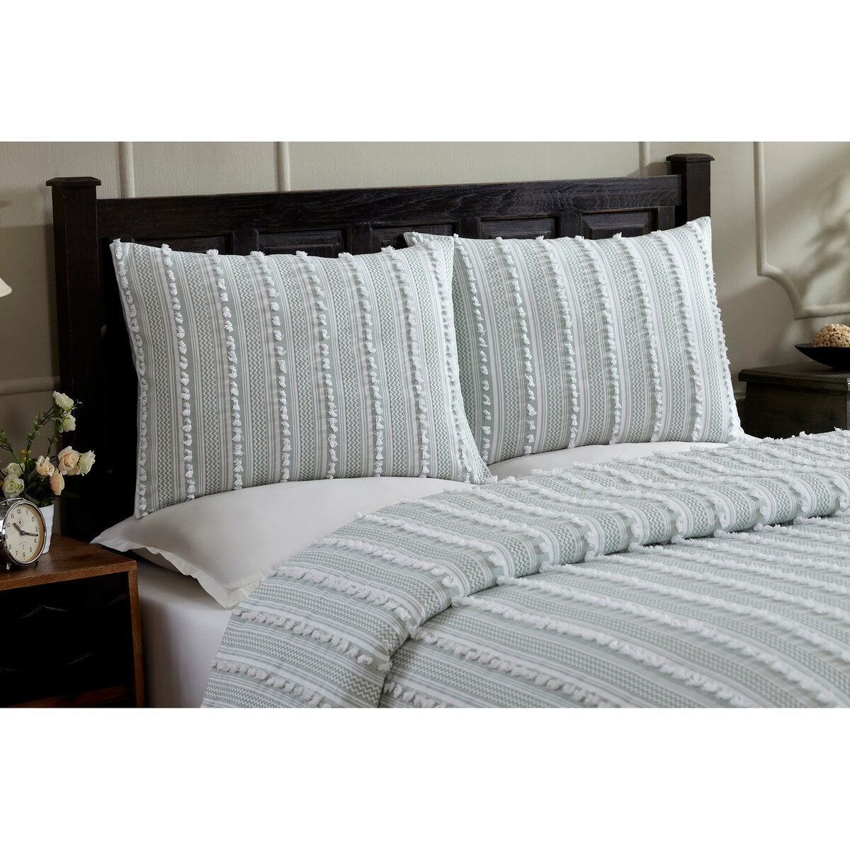 Parure de lit Angelique Better Trends 100 % coton touffeté doux en peluche chenille élégantes rayures lavable en machine et sèche-linge
