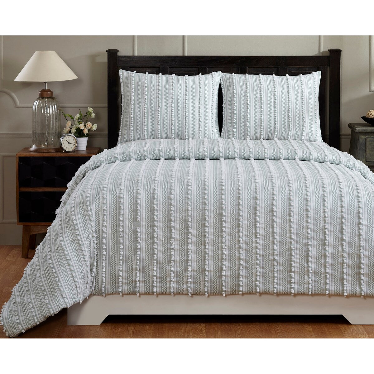 Parure de lit Angelique Better Trends 100 % coton touffeté doux en peluche chenille élégantes rayures lavable en machine et sèche-linge