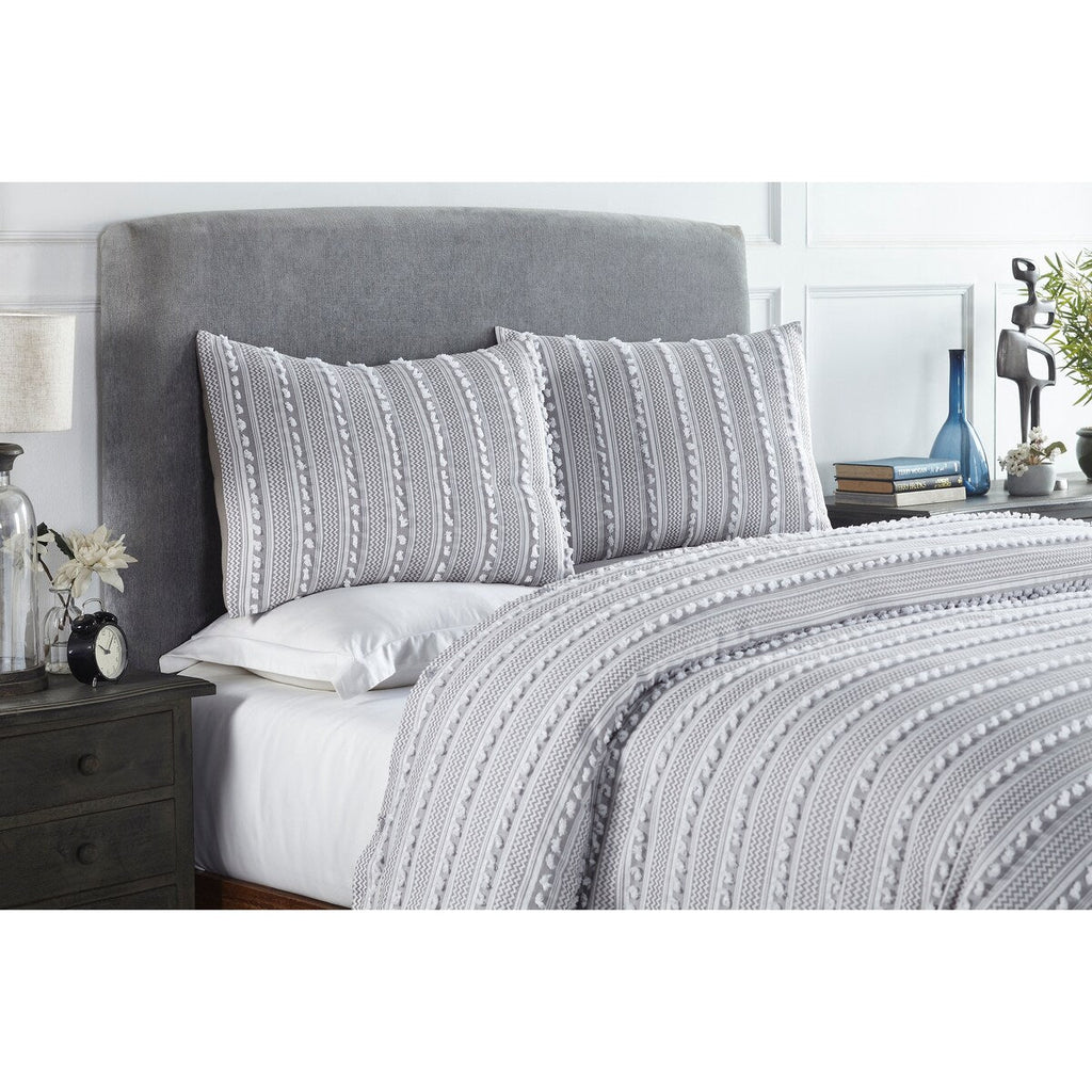 Parure de lit Angelique Better Trends 100 % coton touffeté doux en peluche chenille élégantes rayures lavable en machine et sèche-linge