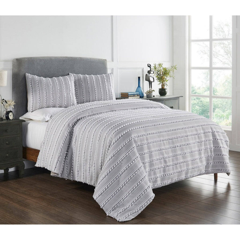 Parure de lit Angelique Better Trends 100 % coton touffeté doux en peluche chenille élégantes rayures lavable en machine et sèche-linge