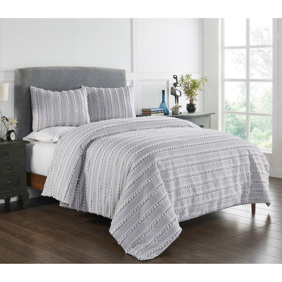 Parure de lit Angelique Better Trends 100 % coton touffeté doux en peluche chenille élégantes rayures lavable en machine et sèche-linge