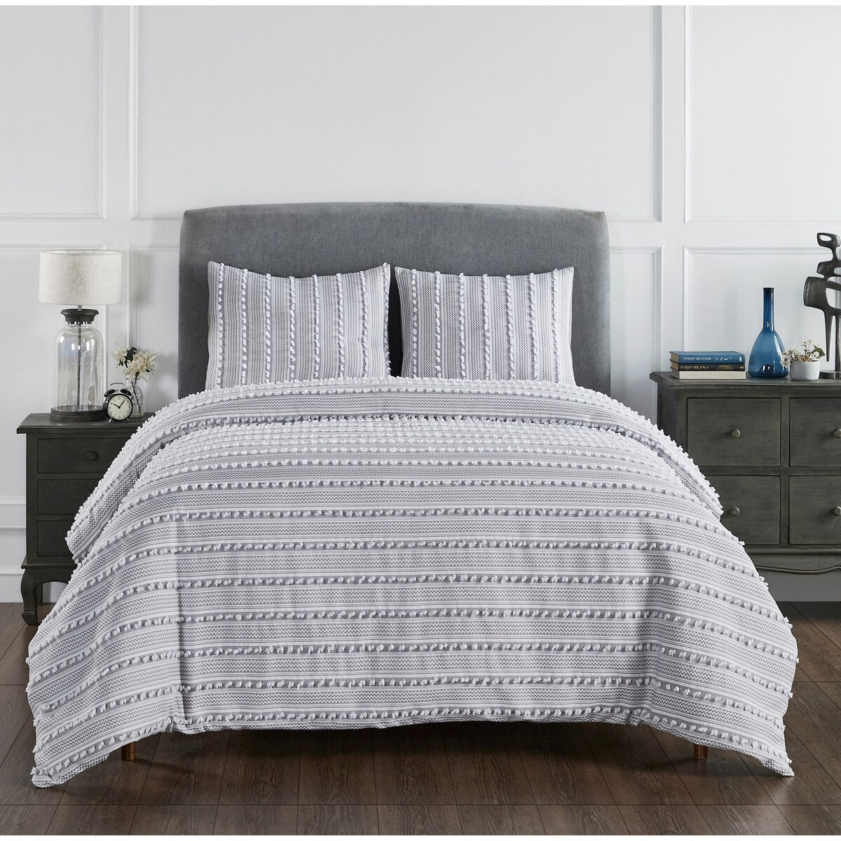 Parure de lit Angelique Better Trends 100 % coton touffeté doux en peluche chenille élégantes rayures lavable en machine et sèche-linge