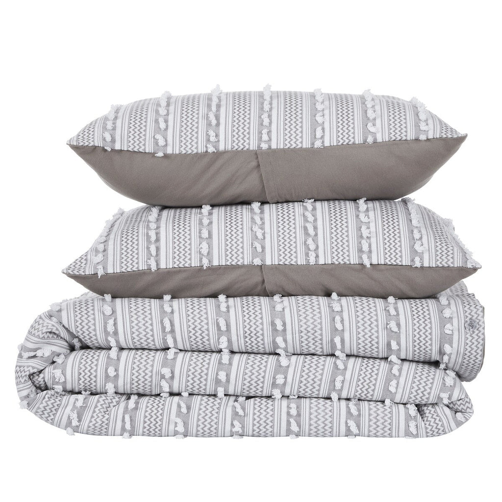 Parure de lit Angelique Better Trends 100 % coton touffeté doux en peluche chenille élégantes rayures lavable en machine et sèche-linge