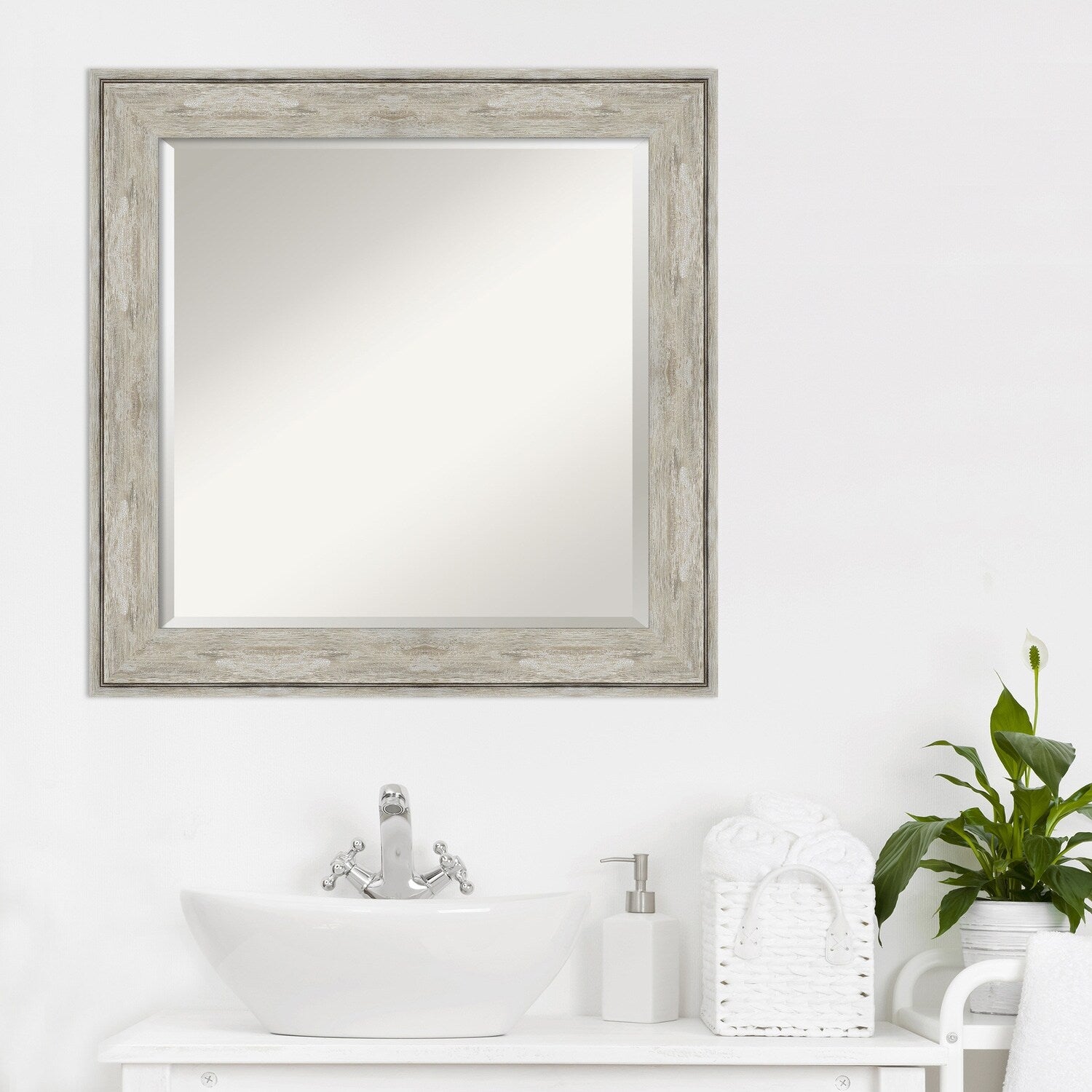 Miroir mural biseauté pour salle de bain - Cadre métallique craquelé