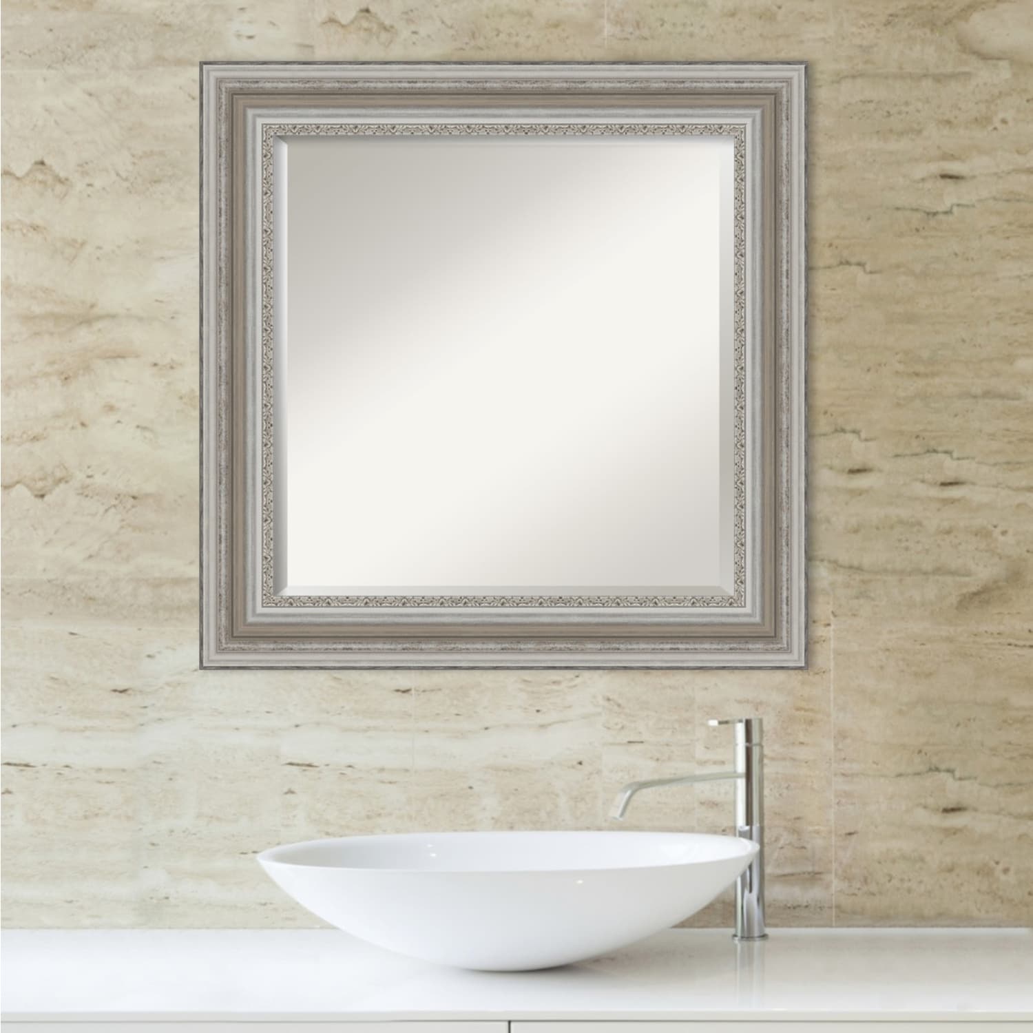 Miroir mural biseauté pour salle de bain - Cadre argenté Parlor