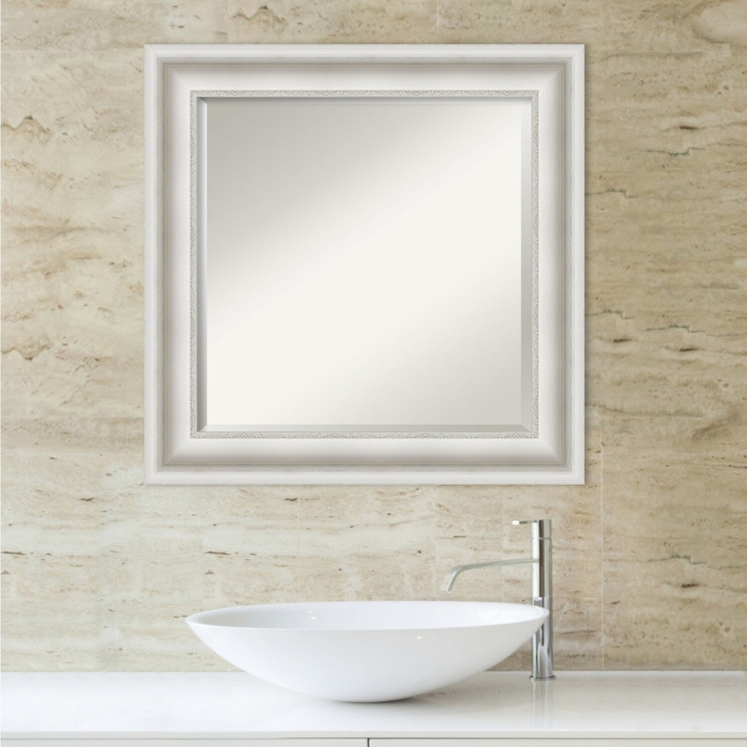 Miroir mural biseauté pour salle de bain - Cadre blanc Parlor
