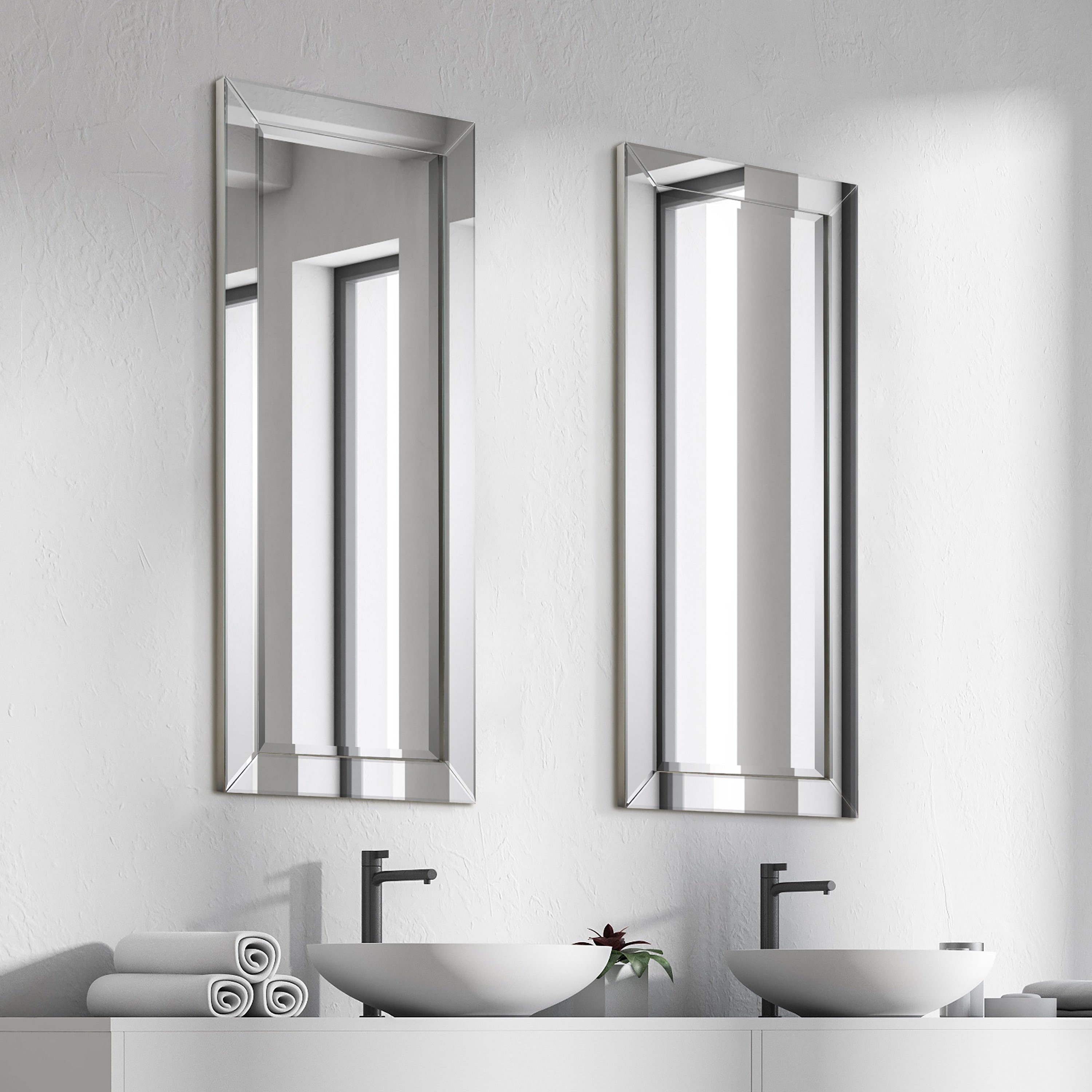 Miroir mural rectangulaire biseauté transparent HD pour salle de bain, coiffeuse et chambre à coucher, 3 tailles
