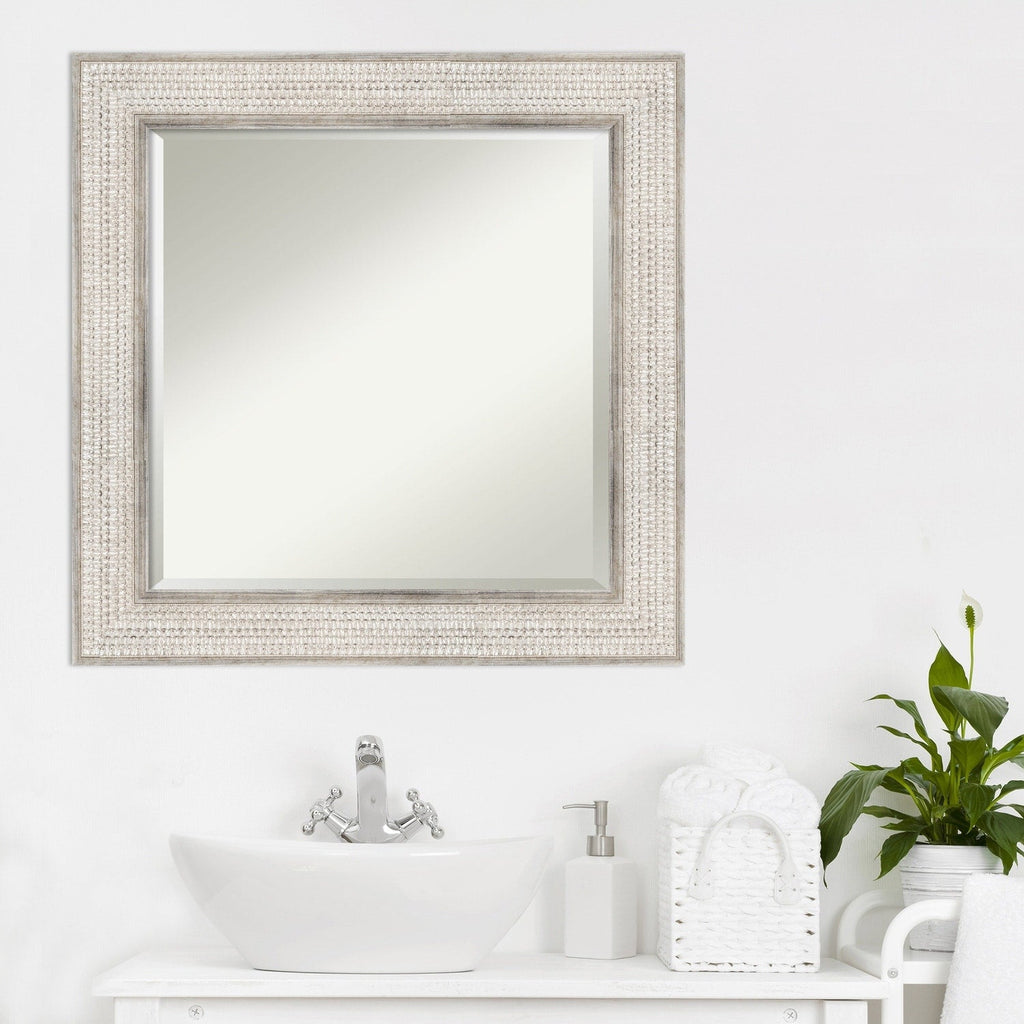 Miroir mural de salle de bain en bois biseauté - Cadre argenté Treillis - Argent Treillis