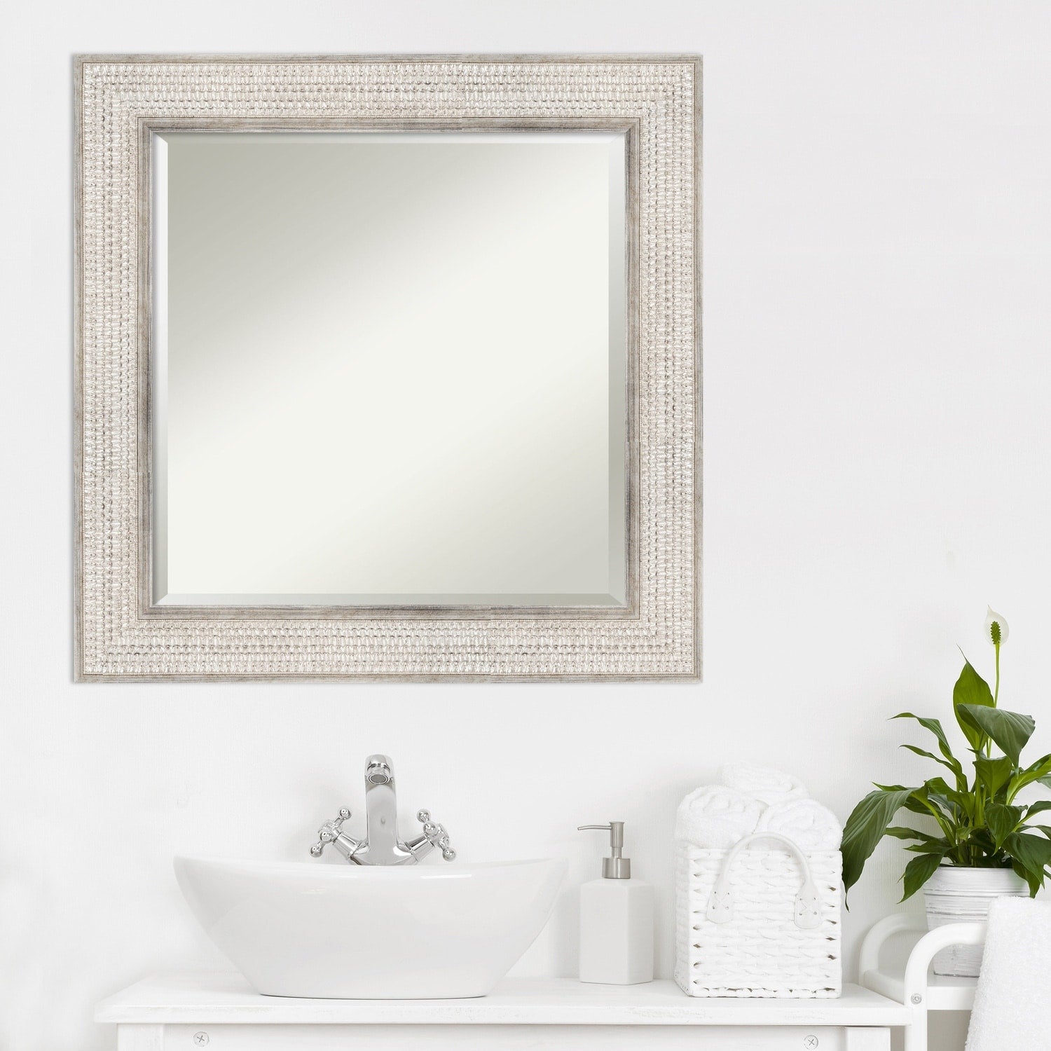 Miroir mural de salle de bain en bois biseauté - Cadre argenté Treillis - Argent Treillis