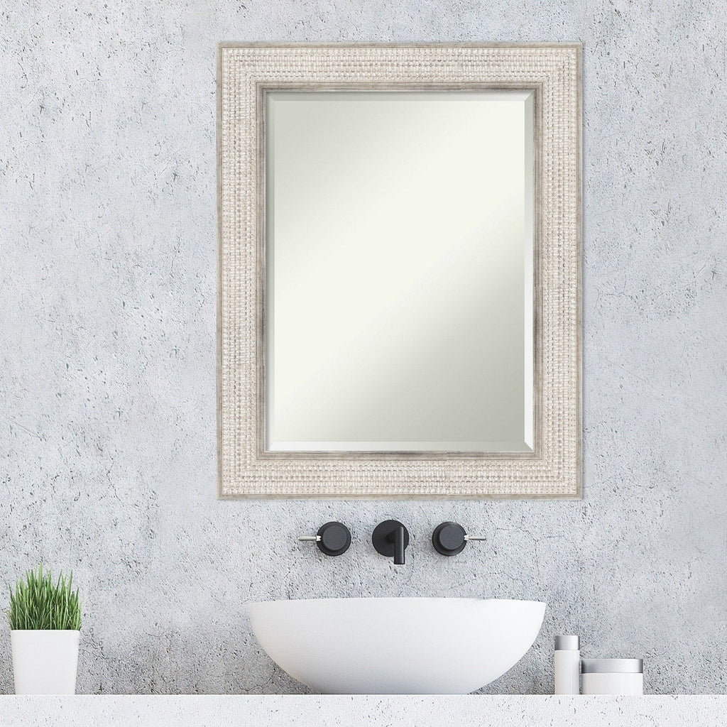 Miroir mural de salle de bain en bois biseauté - Cadre argenté Treillis - Argent Treillis