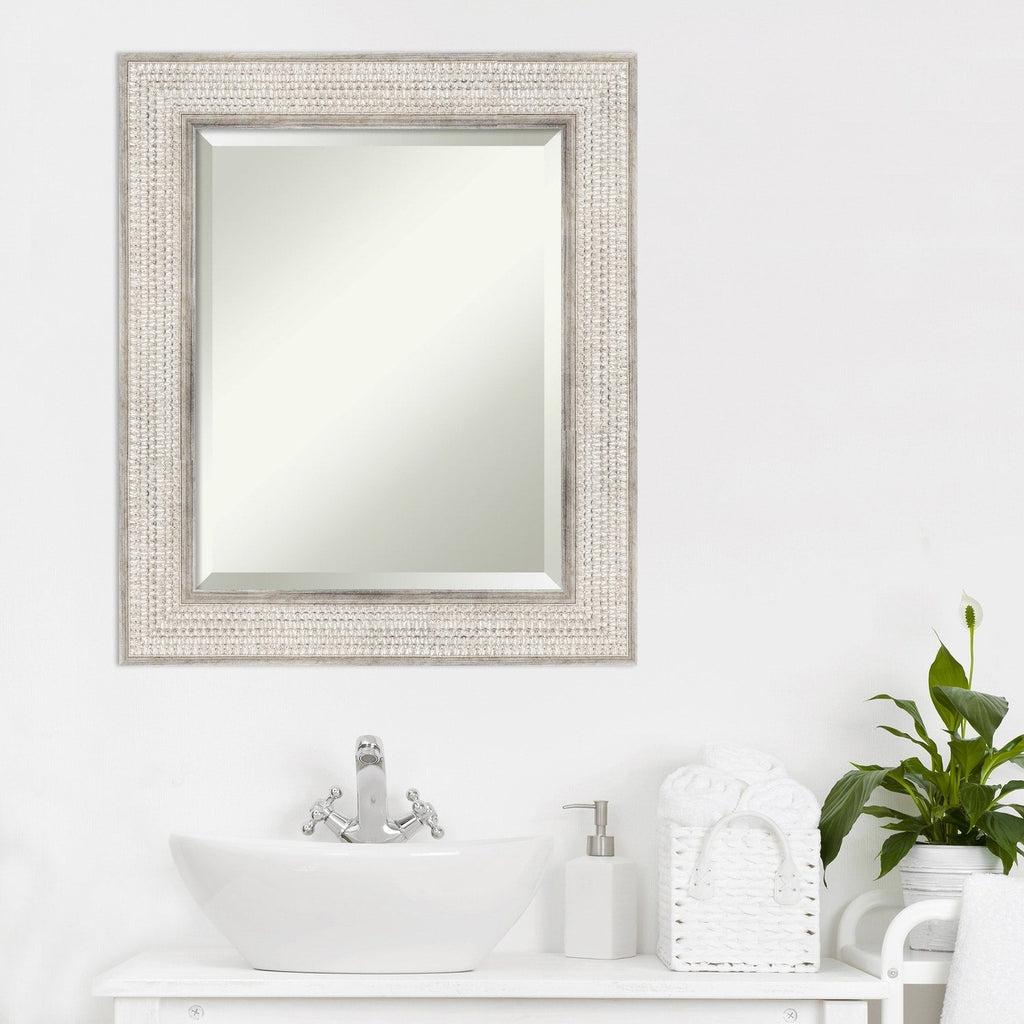 Miroir mural de salle de bain en bois biseauté - Cadre argenté Treillis - Argent Treillis