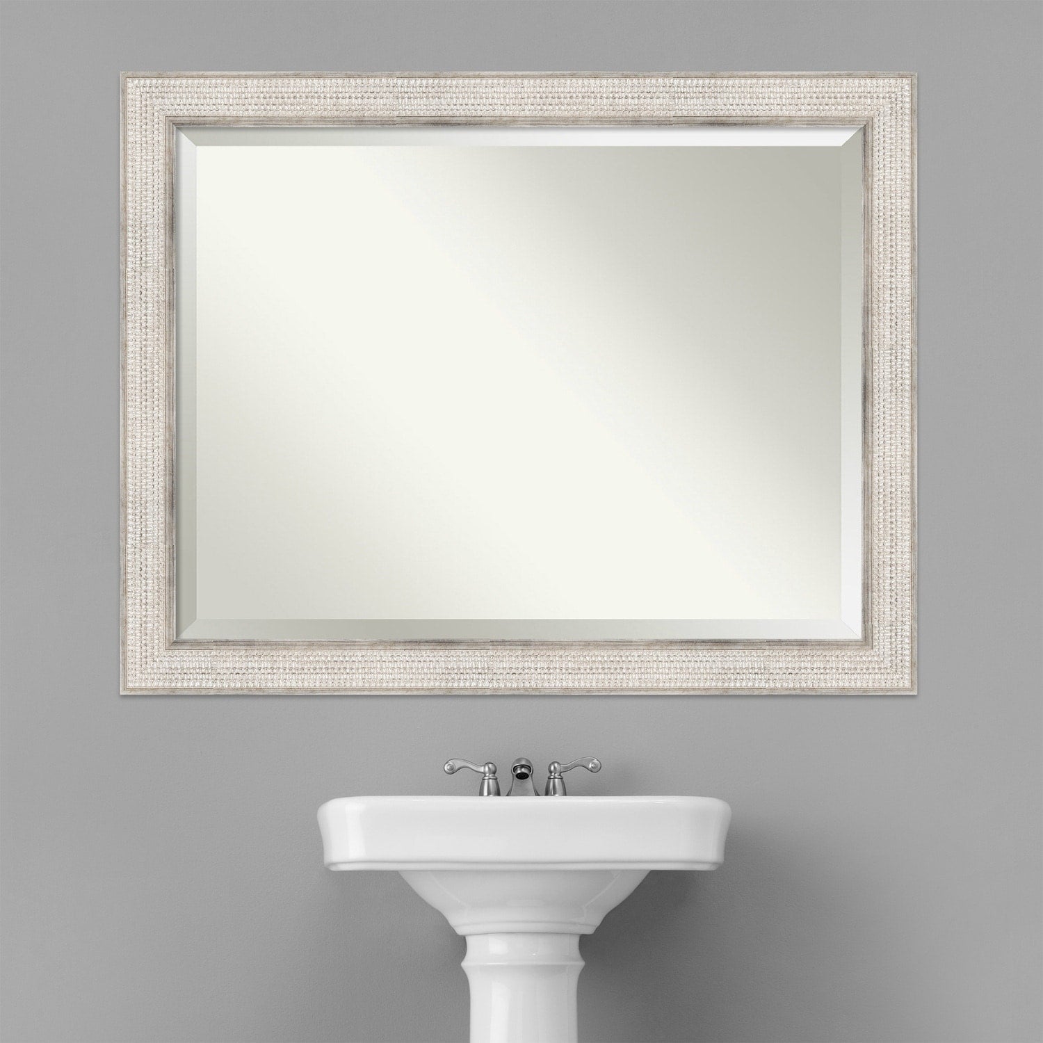 Miroir mural de salle de bain en bois biseauté - Cadre argenté Treillis - Argent Treillis