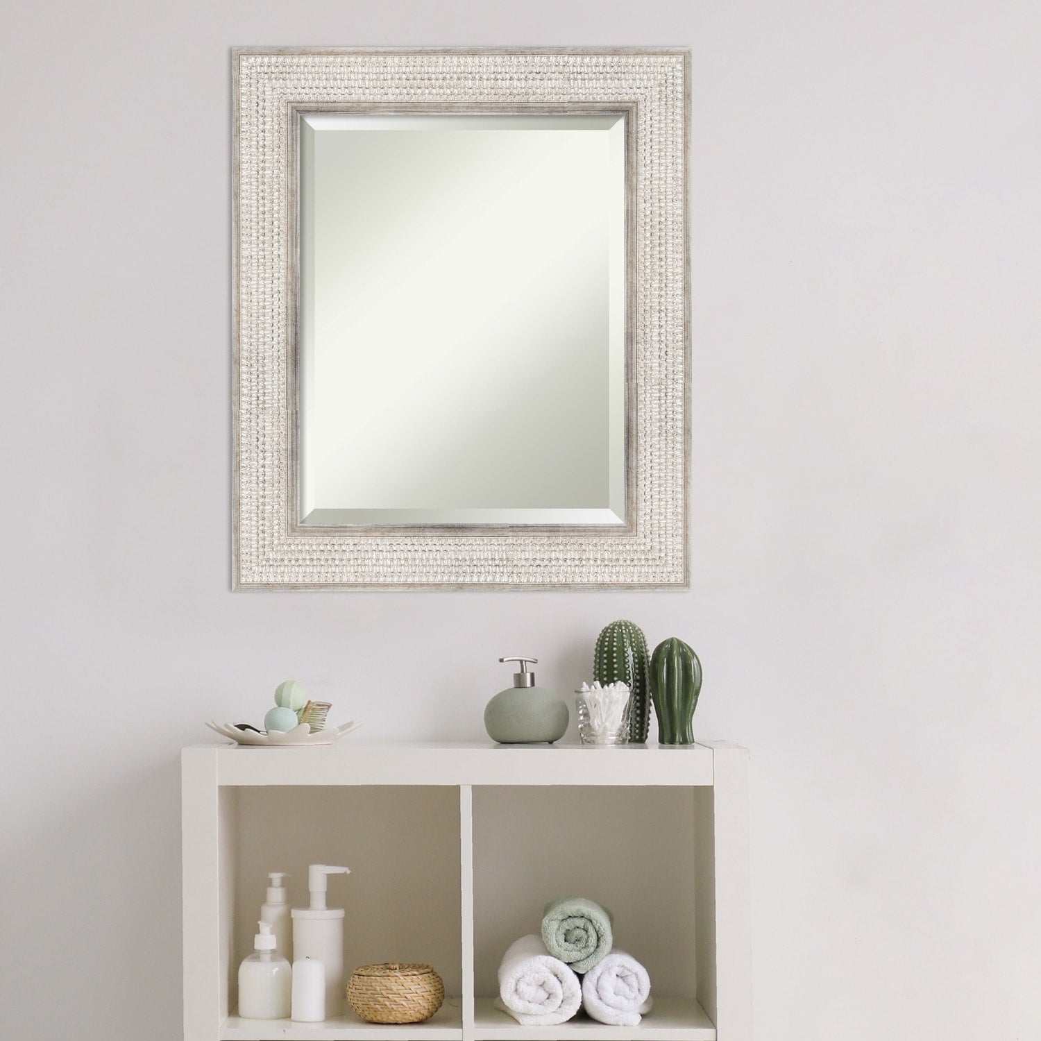 Miroir mural de salle de bain en bois biseauté - Cadre argenté Treillis - Argent Treillis