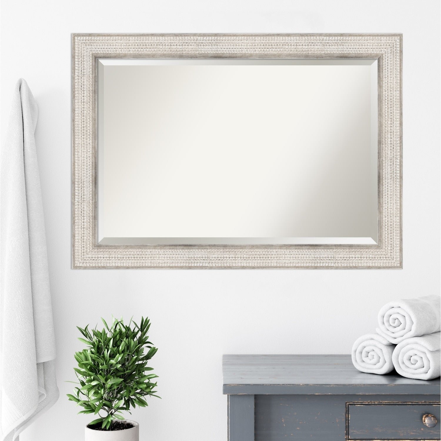 Miroir mural de salle de bain en bois biseauté - Cadre argenté Treillis - Argent Treillis
