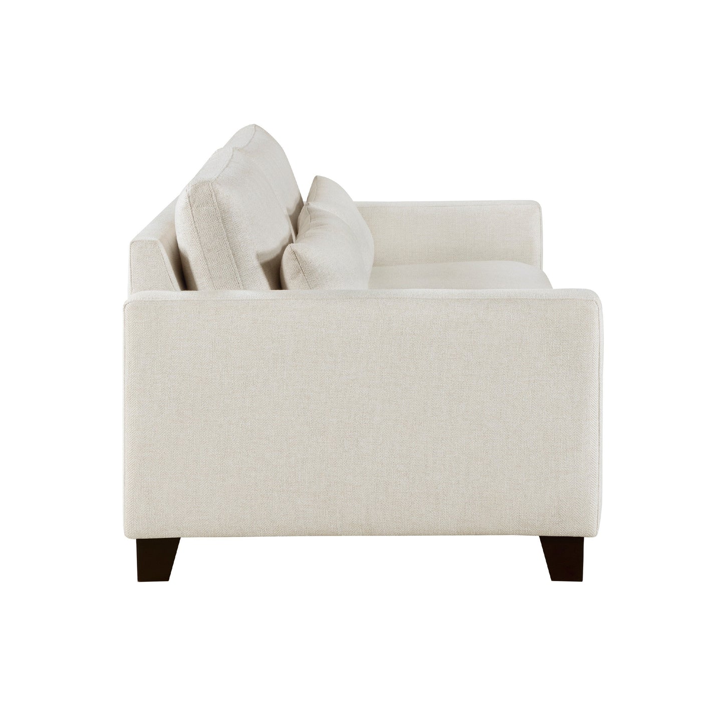 Canapé Bior, 2 coussins lombaires, tissu ivoire, 226 cm, design moderne