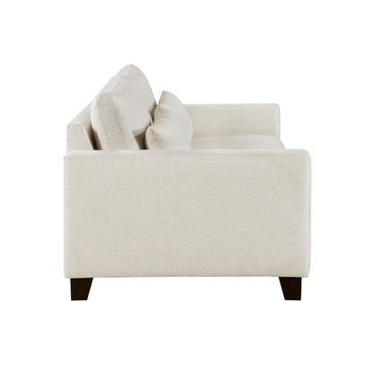 Canapé Bior, 2 coussins lombaires, tissu ivoire, 226 cm, design moderne