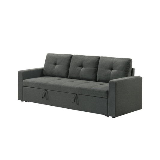 Canapé-lit gigogne Biry, coussins capitonnés, tissu gris foncé
