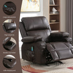 Fauteuil inclinable à bascule réglable noir, avec port USB, porte-gobelets, fonctions massage et chauffage