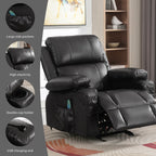 Fauteuil inclinable à bascule réglable noir, avec port USB, porte-gobelets, fonctions massage et chauffage
