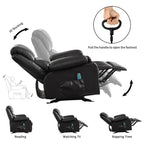 Fauteuil inclinable à bascule réglable noir, avec port USB, porte-gobelets, fonctions massage et chauffage