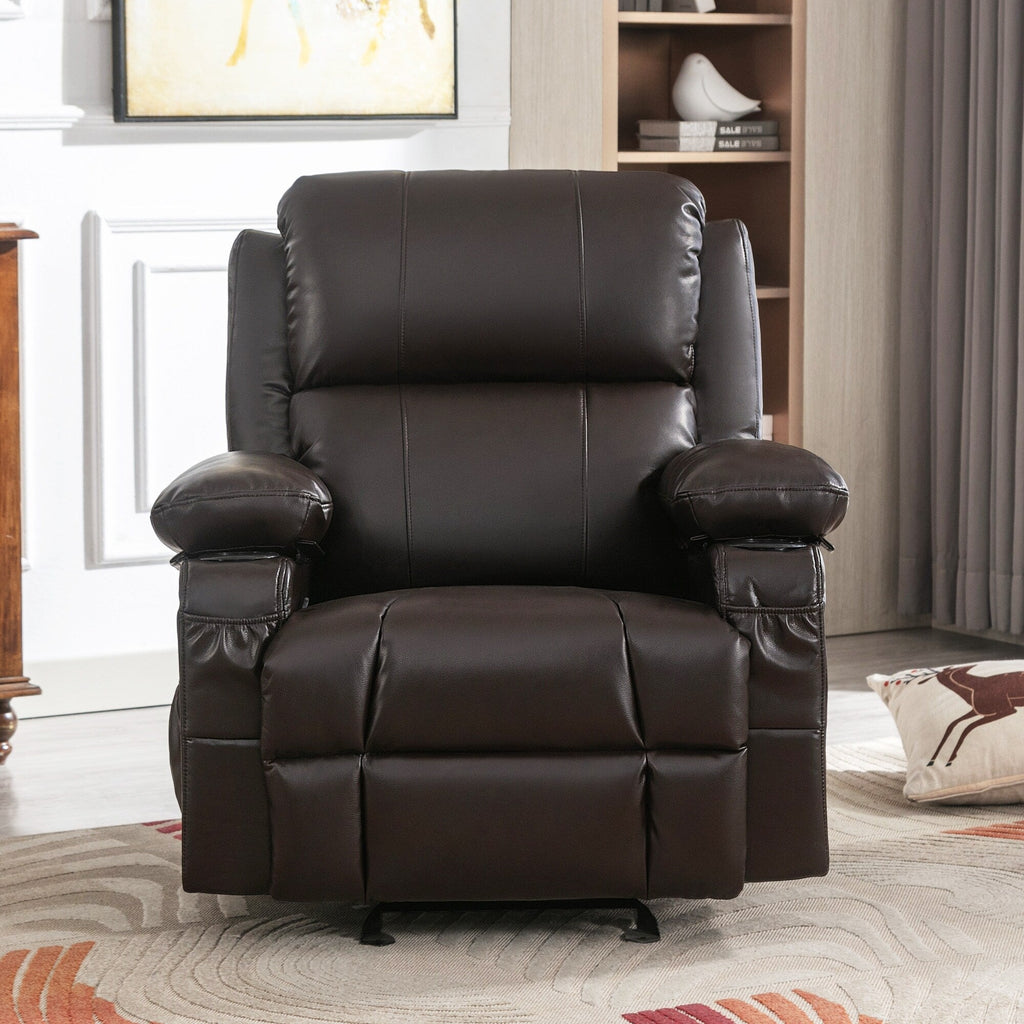 Fauteuil inclinable à bascule réglable noir, avec port USB, porte-gobelets, fonctions massage et chauffage