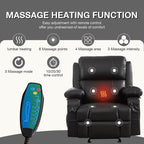 Fauteuil inclinable à bascule réglable noir, avec port USB, porte-gobelets, fonctions massage et chauffage