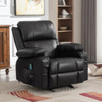 Fauteuil inclinable à bascule réglable noir, avec port USB, porte-gobelets, fonctions massage et chauffage