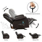 Fauteuil inclinable à bascule réglable noir, avec port USB, porte-gobelets, fonctions massage et chauffage