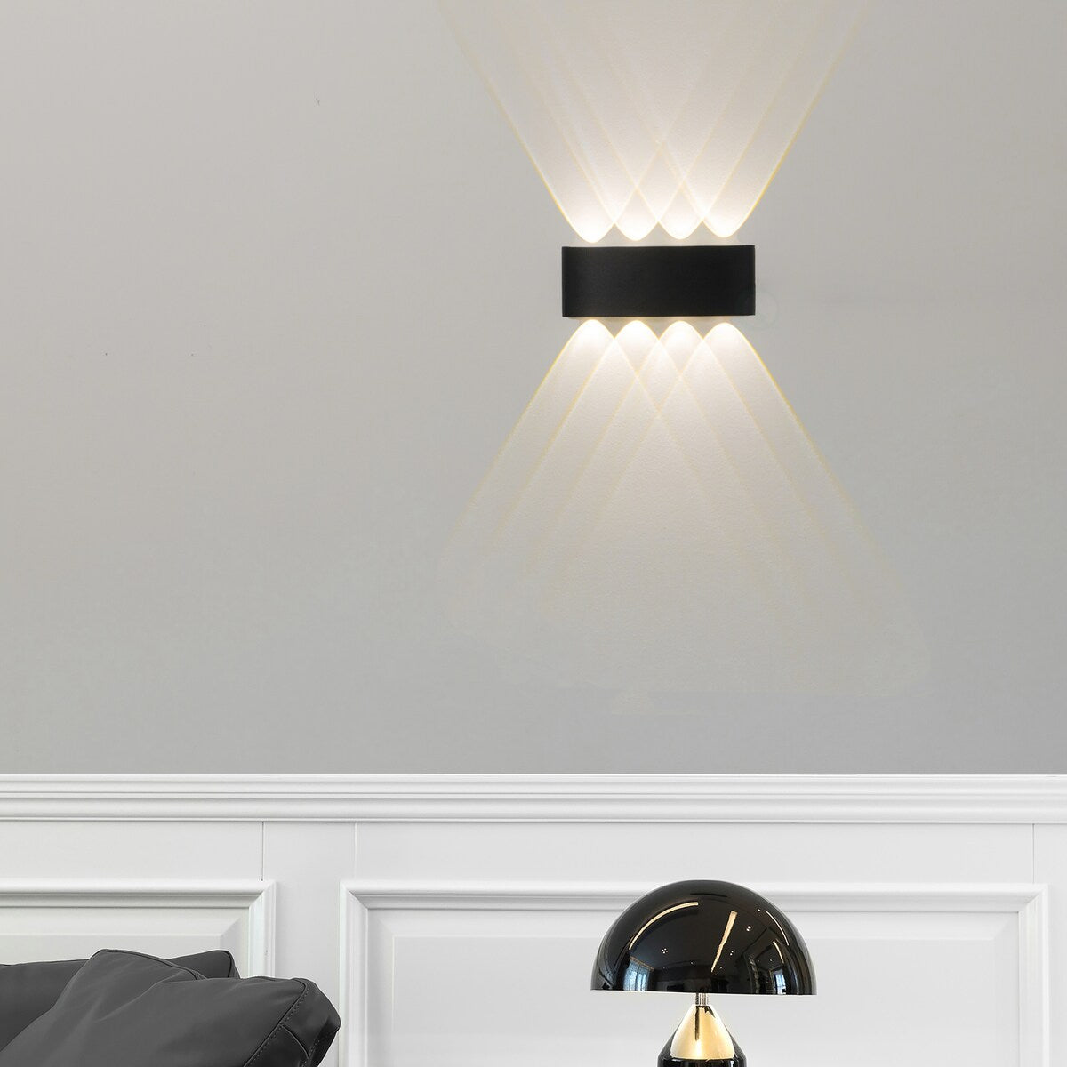 Applique murale décorative contemporaine noire en aluminium étanche pour l'intérieur et l'extérieur, 8 W, blanc froid 4 000 K