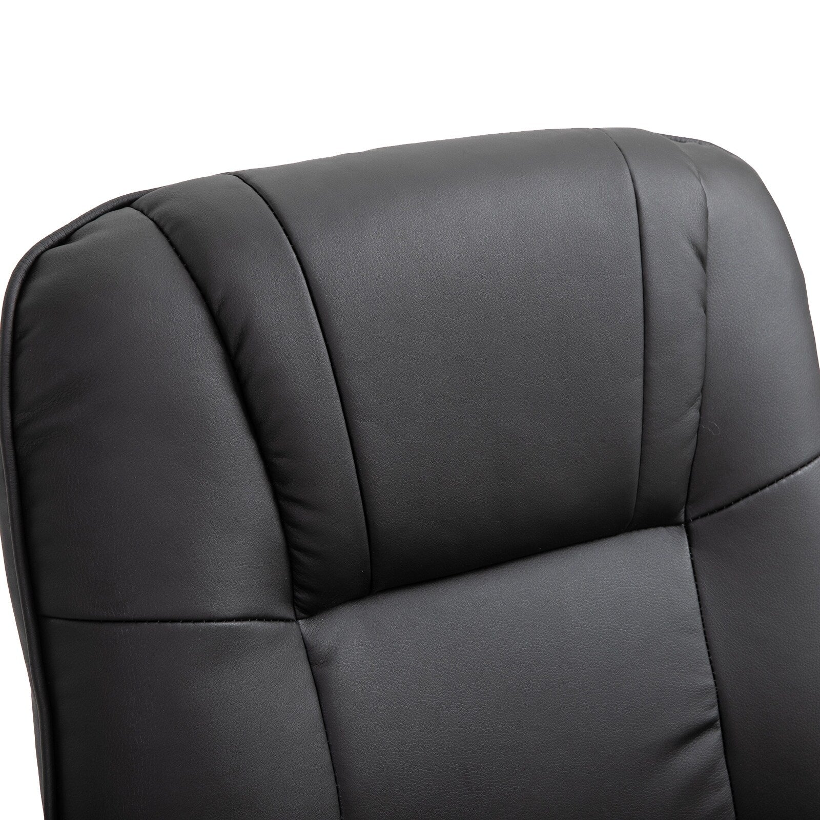 Fauteuil inclinable en similicuir noir, fauteuil de salon pivotant manuel avec repose-pieds réglable, accoudoirs et base en bois enveloppée