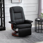 Fauteuil inclinable en similicuir noir, fauteuil de salon pivotant manuel avec repose-pieds réglable, accoudoirs et base en bois enveloppée