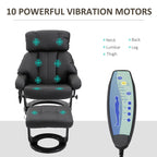 Fauteuil inclinable en similicuir noir avec repose-pieds, massage par vibrations et base pivotante en bois pour salon et chambre