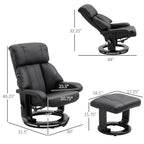 Fauteuil inclinable en similicuir noir avec repose-pieds, massage par vibrations et base pivotante en bois pour salon et chambre