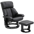 Fauteuil inclinable en similicuir noir avec repose-pieds, massage par vibrations et base pivotante en bois pour salon et chambre