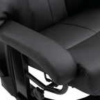 Fauteuil inclinable en similicuir noir avec repose-pieds, massage par vibrations et base pivotante en bois pour salon et chambre