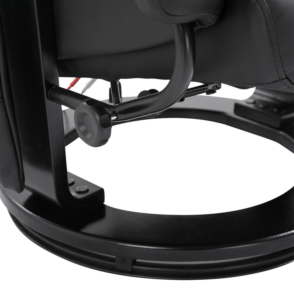 Fauteuil inclinable en similicuir noir avec repose-pieds, massage par vibrations et base pivotante en bois pour salon et chambre