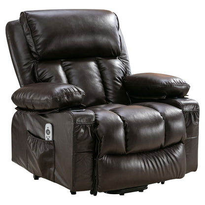 Fauteuil de massage électrique noir de grande taille pour personnes âgées, chauffant et vibrant, cuir synthétique, port USB, réglages réglables