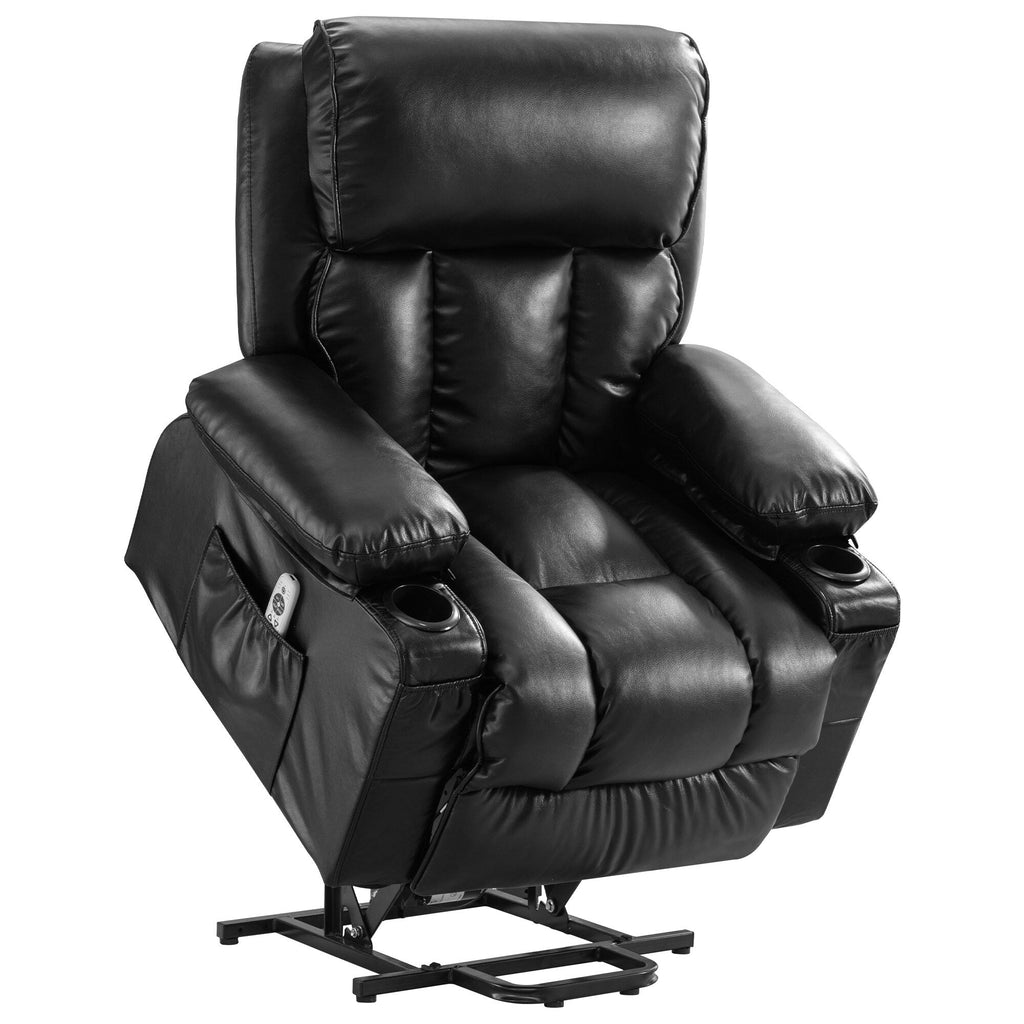Fauteuil de massage électrique noir de grande taille pour personnes âgées, chauffant et vibrant, cuir synthétique, port USB, réglages réglables