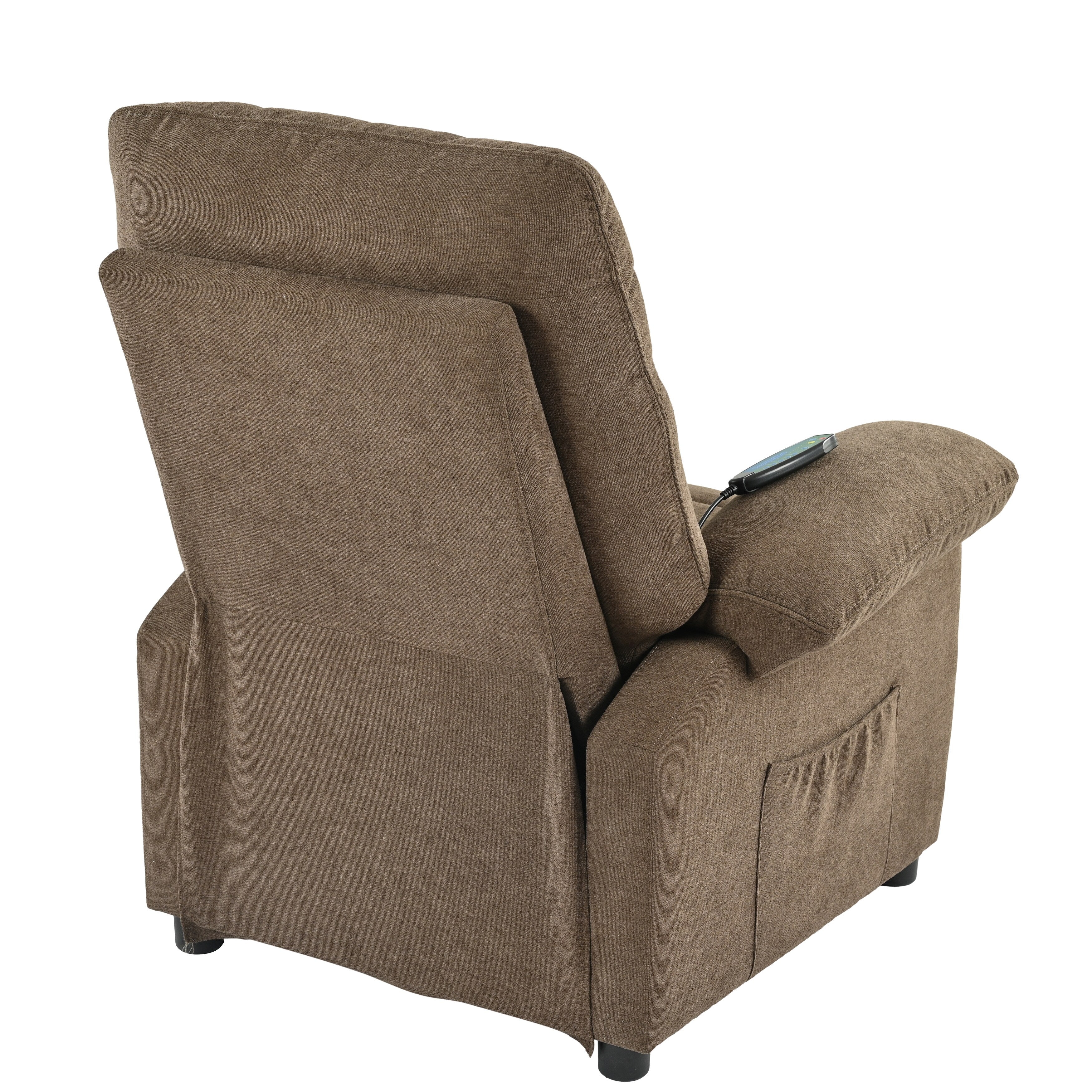 Fauteuil inclinable manuel noir avec massage et chauffage, cadre en bois massif robuste et revêtement en tissu confortable