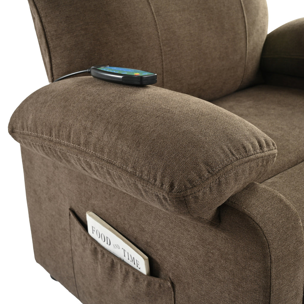 Fauteuil inclinable manuel noir avec massage et chauffage, cadre en bois massif robuste et revêtement en tissu confortable