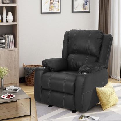 Fauteuil inclinable manuel noir avec porte-gobelets en acier et revêtement moelleux