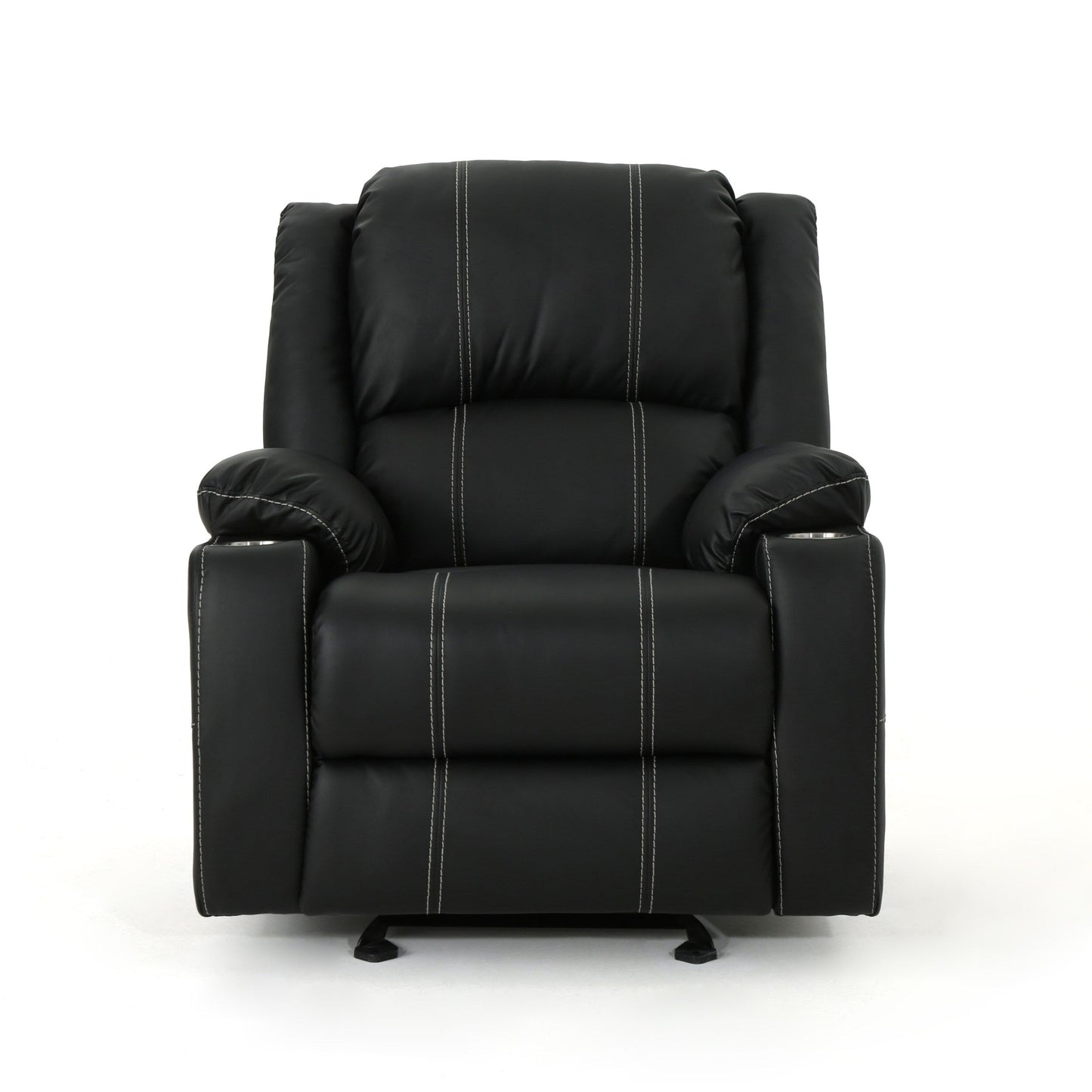 Fauteuil inclinable manuel noir avec porte-gobelets en acier et revêtement moelleux