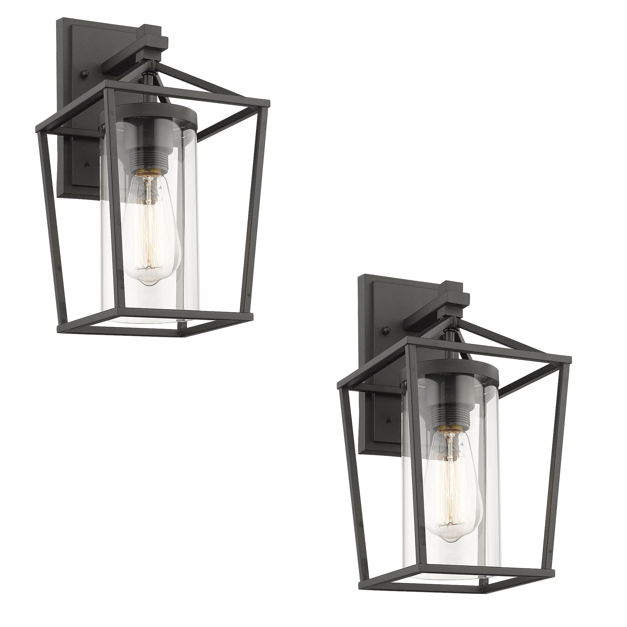 Lot de 2 appliques d'extérieur en métal noir et verre