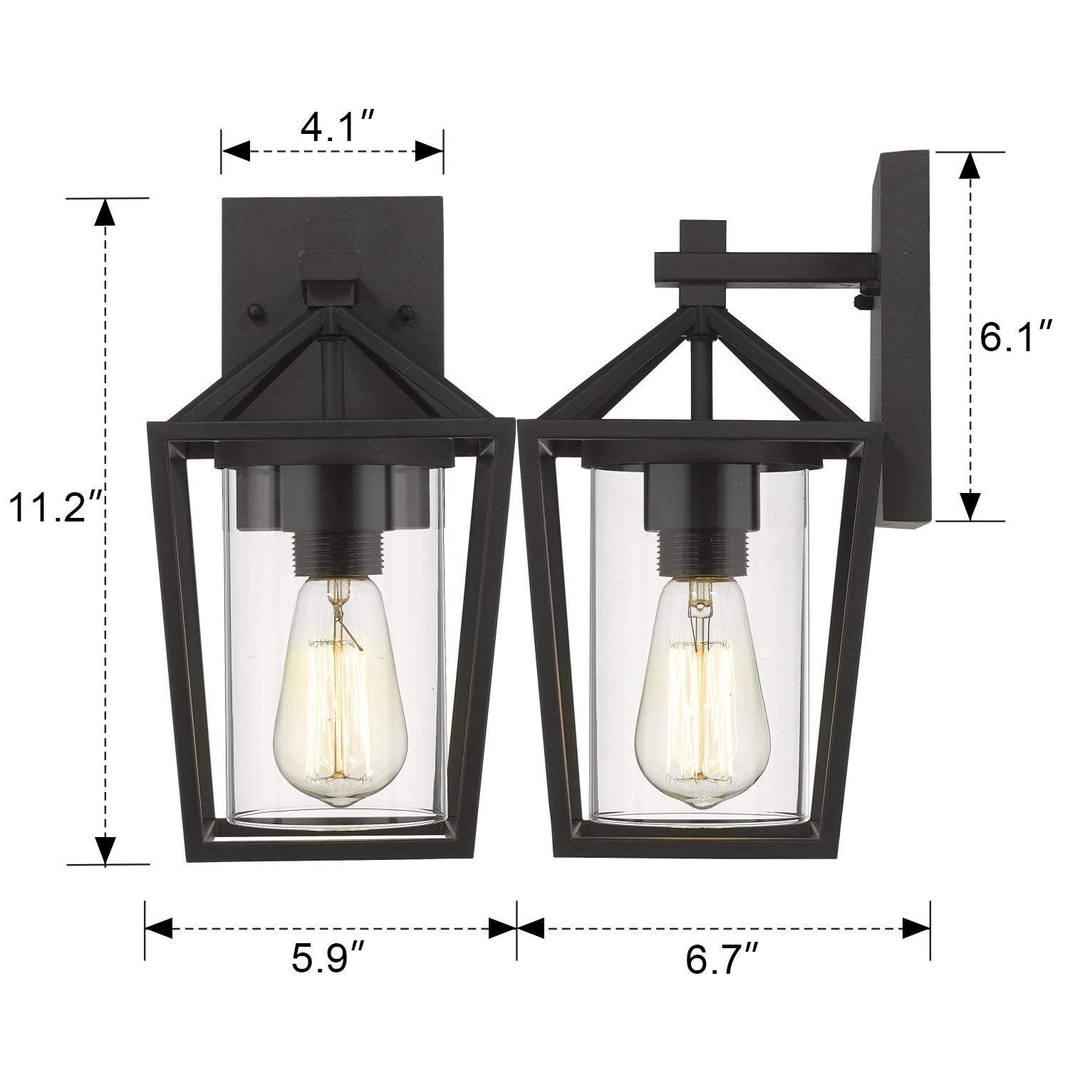 Lot de 2 appliques d'extérieur en métal noir et verre